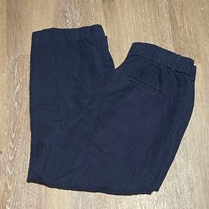 Talbots Bristol Crop‎ Pants Women's 100% Linen Navy Blue Elastic Waist 6P EUC